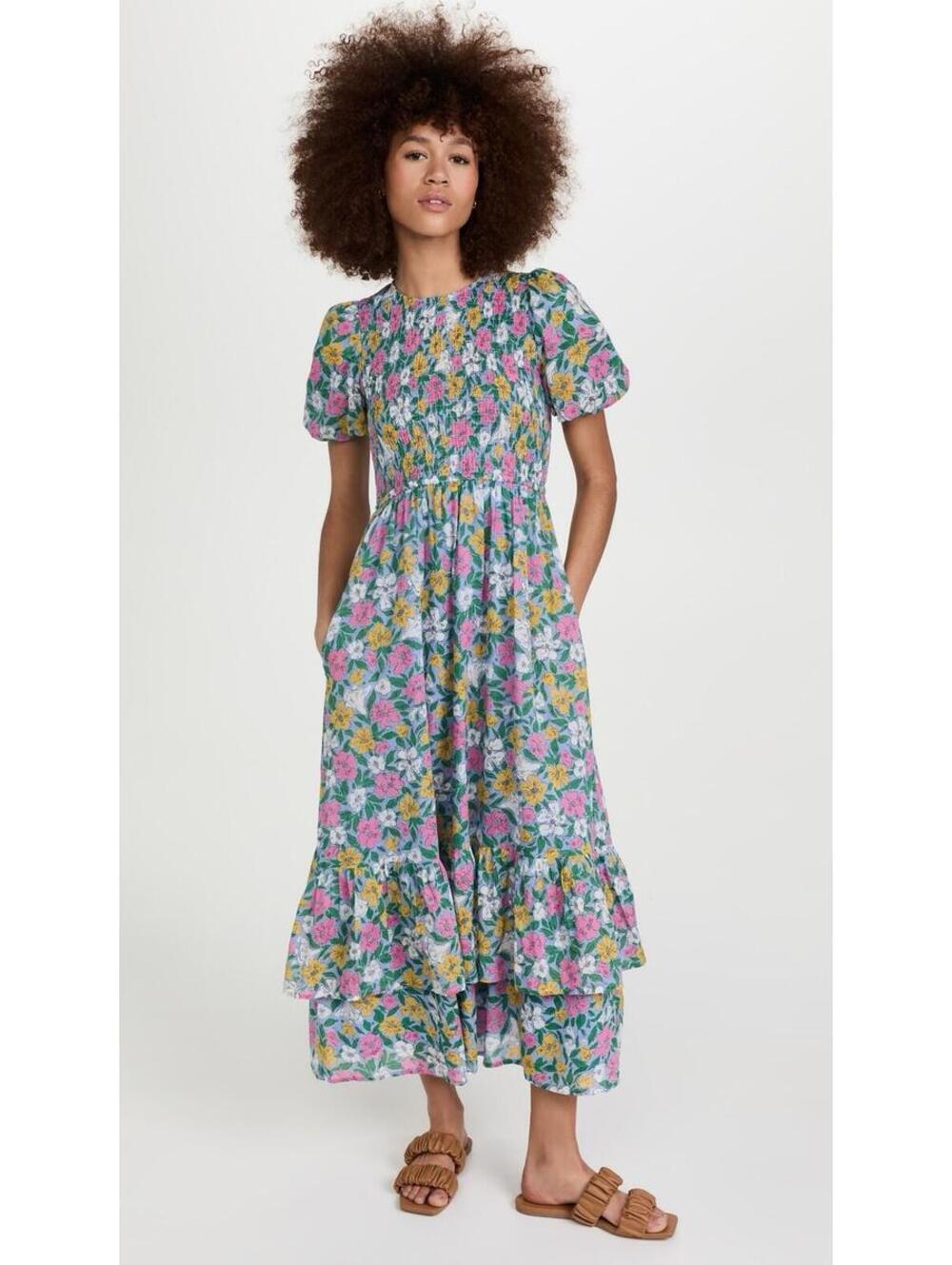Banjanan Women’s Size Small Cotton Quant Melodic Floral‎ Smocked Stretch Dress